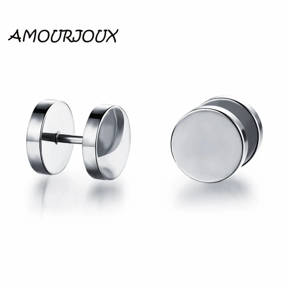 AMOURJOUX Round Dumbbell Shaped Gold White Silver Stainless Steel 3
