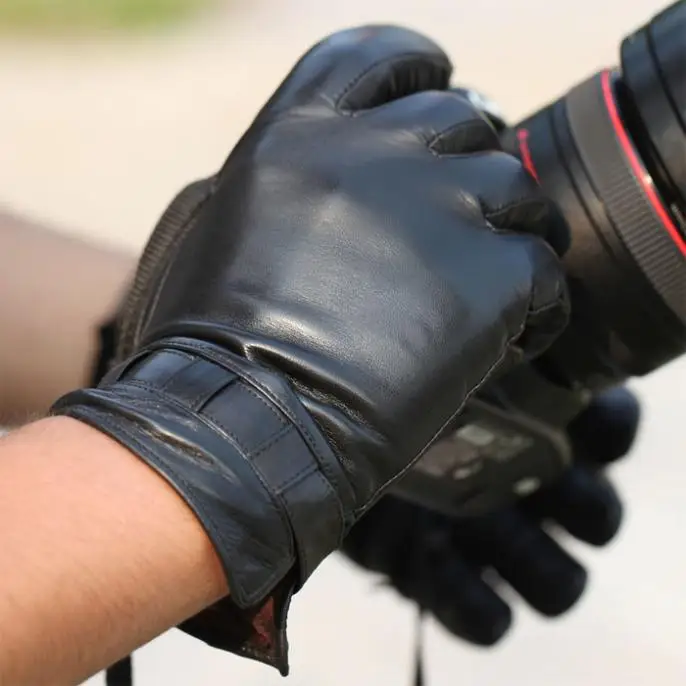 Мужские зимние короткие черные перчатки из натуральной кожи, 1 пара/лот
