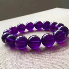 15 мм Природный аметист Глубокий фиолетовый круглые Кристальные бусины прозрачный браслет стрейч мода AAAAA