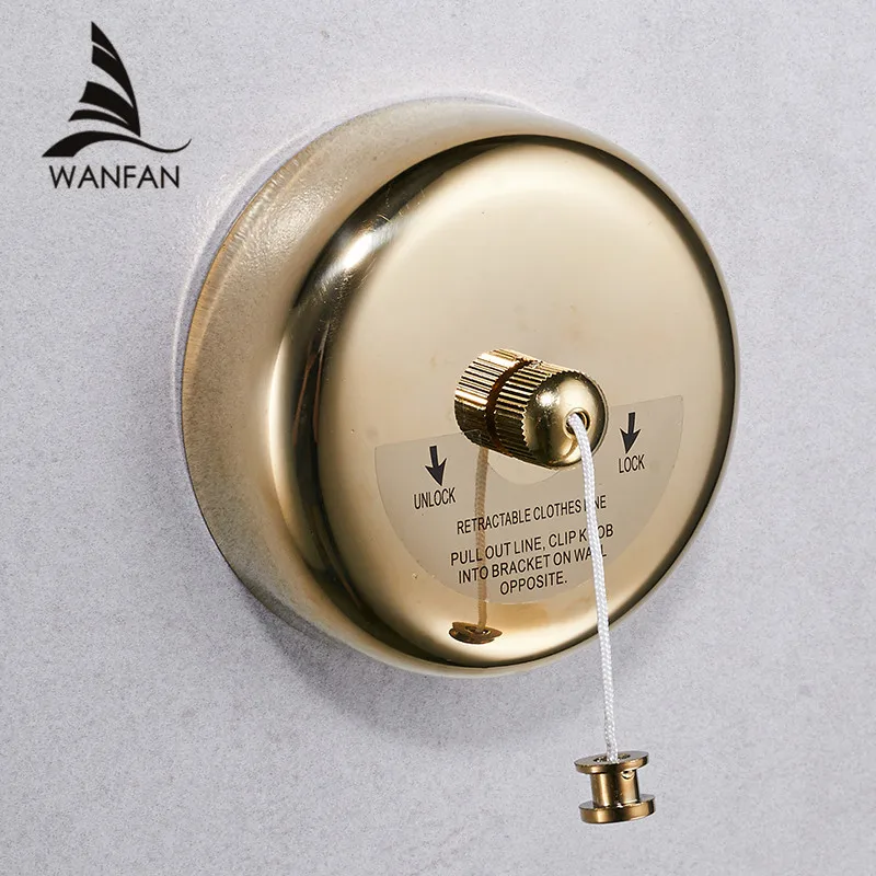 

Bathroom Shelves Stainless Steel Gold Clothesline Nice Quality Single Line Hotel style Clothes Drying Line For Bathroom HJ-1256