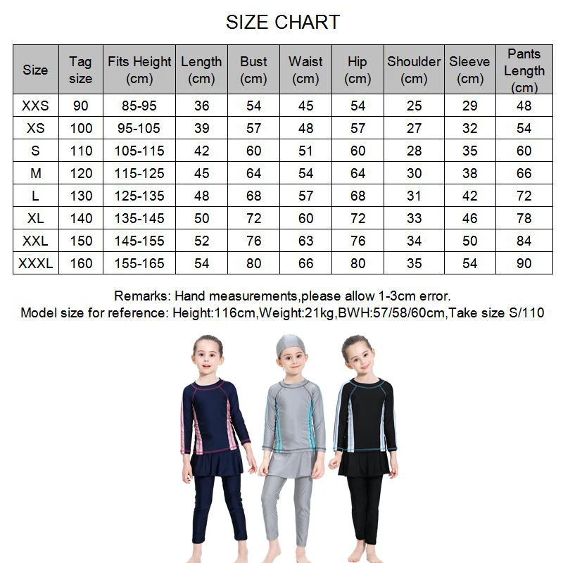 Скромный купальный костюм для девочек, полный охват, 3 предмета, плавающие костюмы, шапки+ рубашки+ штаны, мусульманская Спортивная пляжная одежда, Moslim Zwemkleding, 2-12 лет