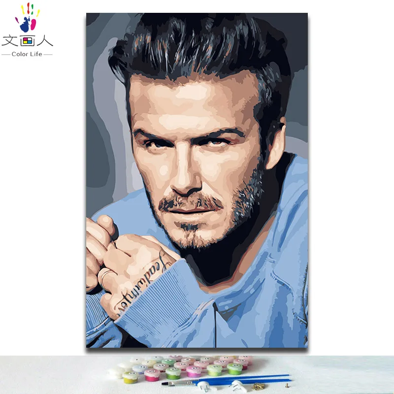 

DIY figure colorings paintings by numbers Mr. Football star Beckham pictures painting drawing by numbers as gift to friends