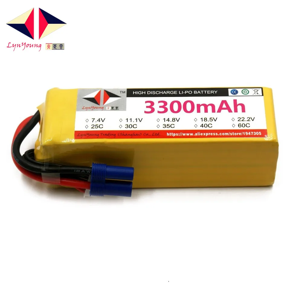 

LYNYOUNG 6S Lipo battery 22.2v 3300mAh 40C max 80c For RC boat Airplane Helicopter Truck Car toy