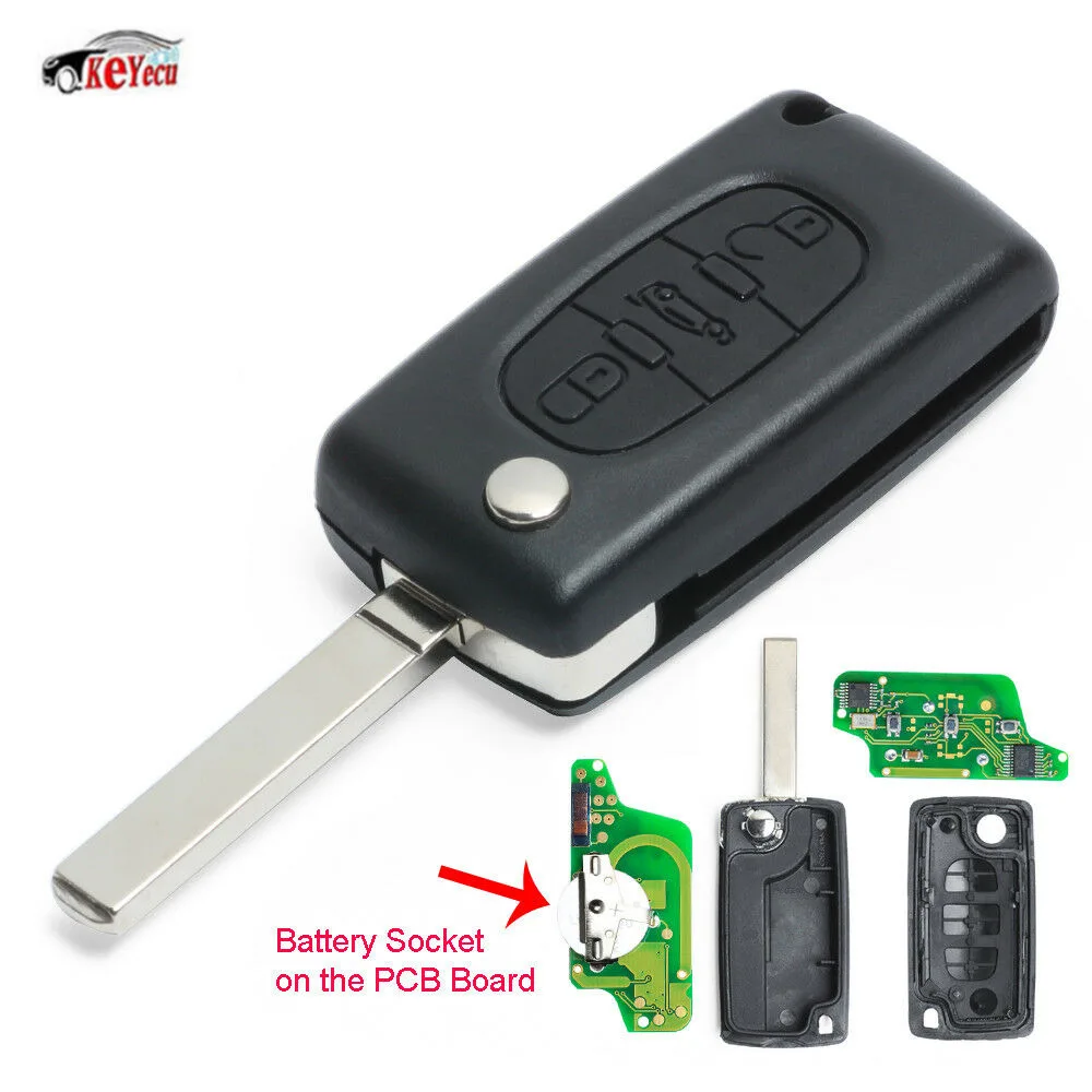 KEYECU New Remote Car Key Fob 3 Button 433MHz ID46 Chip for Citroen C2 C3 C4 0523 Model VA2