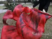 Tie-dye black+red, 1 pair(1pc right+1 pc left) 1.8m*0.9m(71"*35") tie-dye belly dance silk fan veil, real flowy silk!