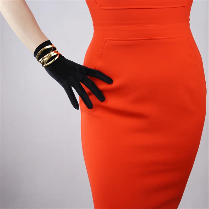 Элегантные черные бархатные перчатки длиной 60 см, эластичные женские перчатки для сенсорного экрана RHS60 - Цвет: Black 22CM