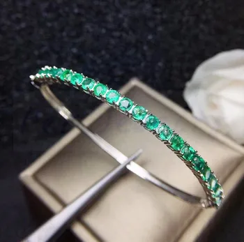 

Emerald bangle Free shipping Natural real emerald 925 sterling silver For men or women 0.15ct*18pcs gemstone #SL18062108
