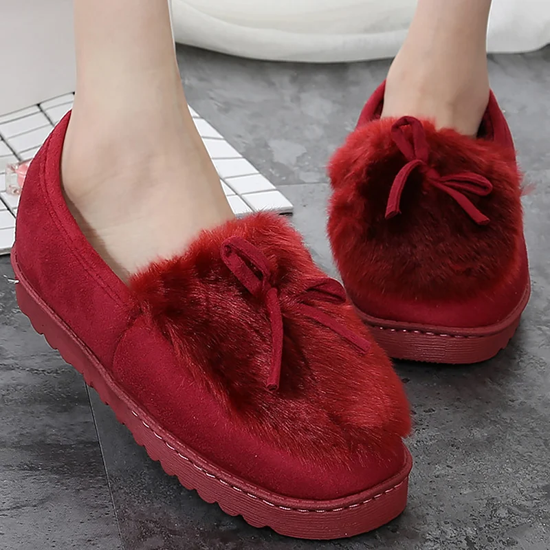 

Warm slippers women butterfly-knot fashion indoor slippers home flock plush winter shoes 2018 fashion zapatos de mujer