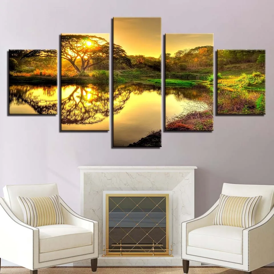 

Modern Framework Decoration Fashion 5 Panel Landscape Art Canvas Painting Style Wall Modular Pictures For Living Room Cuadros