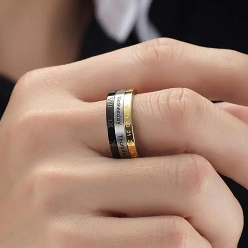 

Time Rotating Rings Titanium Steel Men Ring Arabic Numerals Rings Black Ring For Men Gold Black rings Men Wholesale