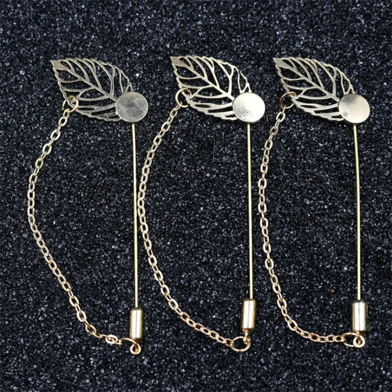 

Leaf chain design Plated Copper Hat Brooches pins Stick lapel pin base for women men's Diy Jewelry Findings Jewelry Accessories