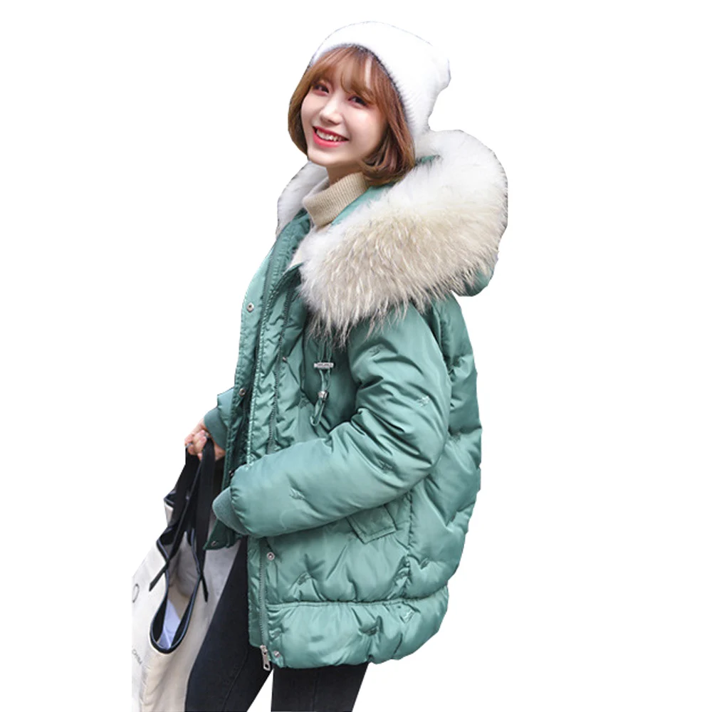 

Big fur parka winter with hooded medium-long thick loose jacket female down parka women Real fur natural 916
