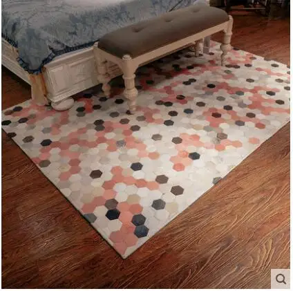 Кожаный коврик в европейском стиле, спальня, гостиная, журнальный столик, животное, коровья кожа, прямоугольный розовый коврик из бычьей кожи