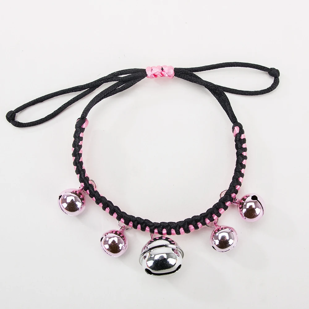 

Hipidog Multi-color Woven Knit Collar With Five Bells Rings Adjustable Neck Chain for Pet Dogs Cats Pets Accessories Decoration