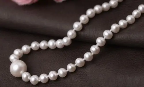 

free shipping classic 7-12mm south sea white round pearl necklace 18inch 925 sliver clasp