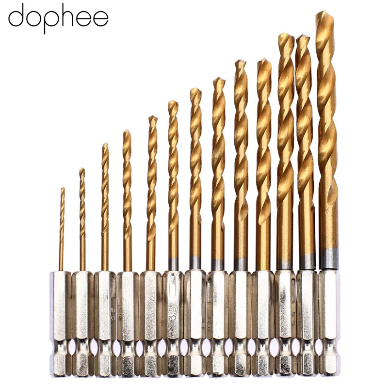 Dophee 13 шт. высокоскоростные стальные титановые ступенчатые сверла с шестигранным