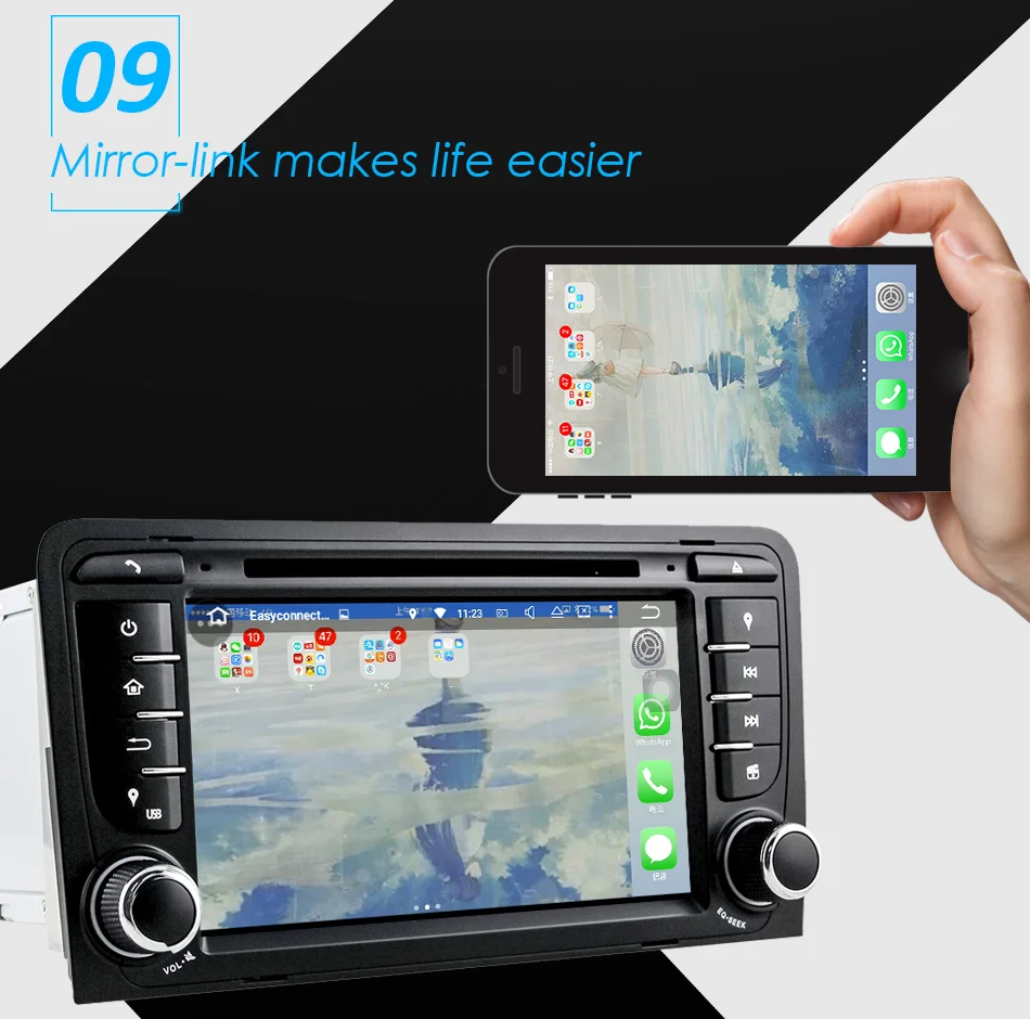 Sale Eunavi 7" Octa 8 Core 4G RAM Android 8.0 Car DVD Radio Player for Audi A3/S3(2003-2013) stereo with TPMS/OBD2/4G/DAB+/GPS/WIFI 17