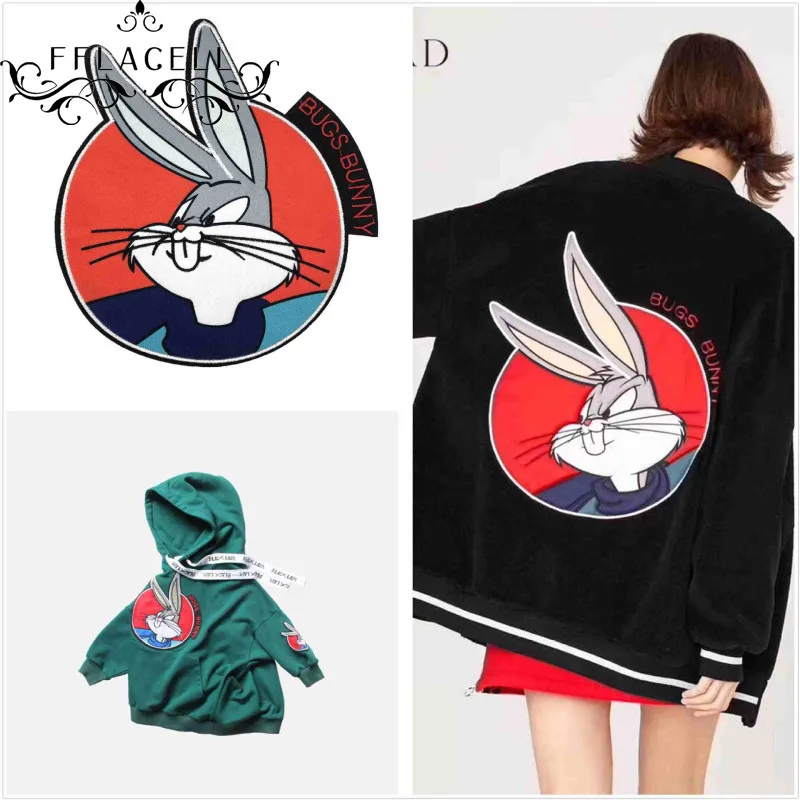 

FFLACELL Bunny Embroidery patch rabbit embroidered applique fashion clothing decoration sew on patch DIY accessories