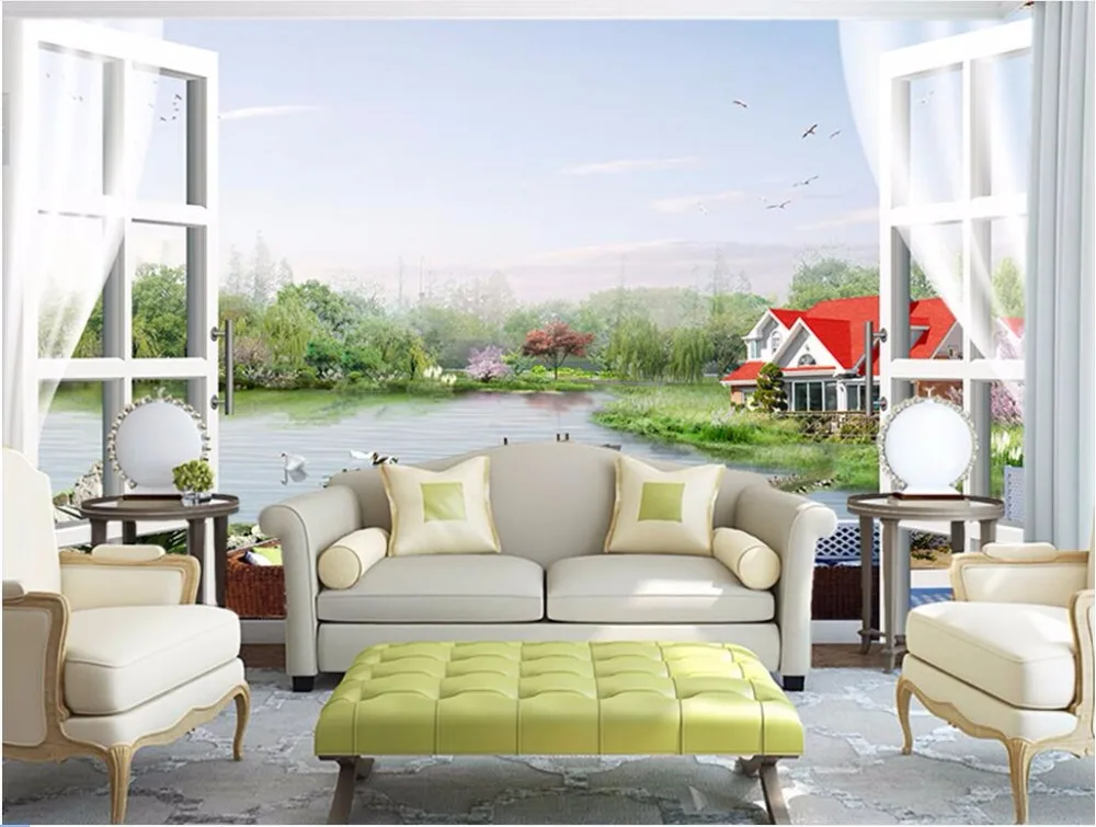 

3d room wallpaper custom photo non-woven mural 3d wall mural wallpaper for walls 3 d lake scenery outside the window painting
