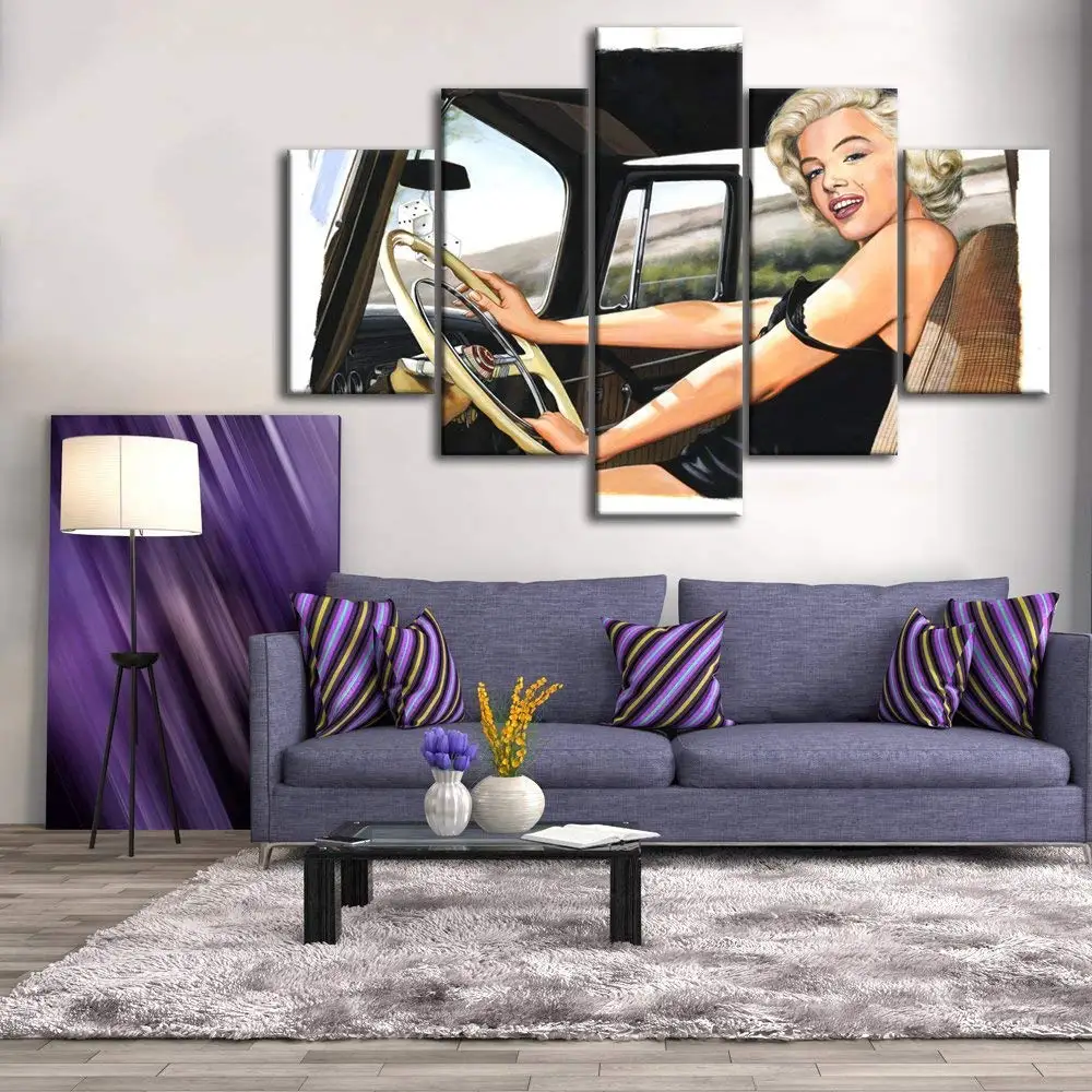 Canvas Painting 5 Panels Marilyn Monroe Wall Art Abstract Decorative Pictures For Living Room Bedroom Prints | Дом и сад