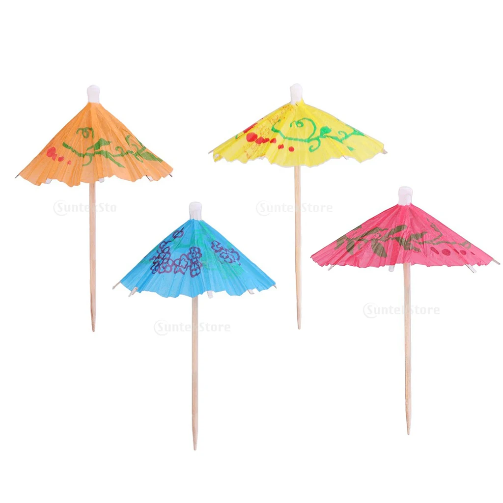 50pcs Colorful Kids Birthday Party Umbrella Cocktail Parasol Picks Drinks Food Sticks Tropical Luau Party Decoration