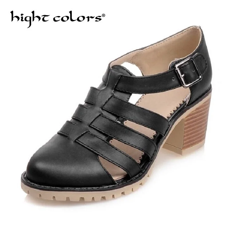 

Big Size 34 43 Rome T Straps Buckle Close Chunky Heels Summer Shoes Round Toe Outdoor Casual Dress Girl Women Gladiator Sandals