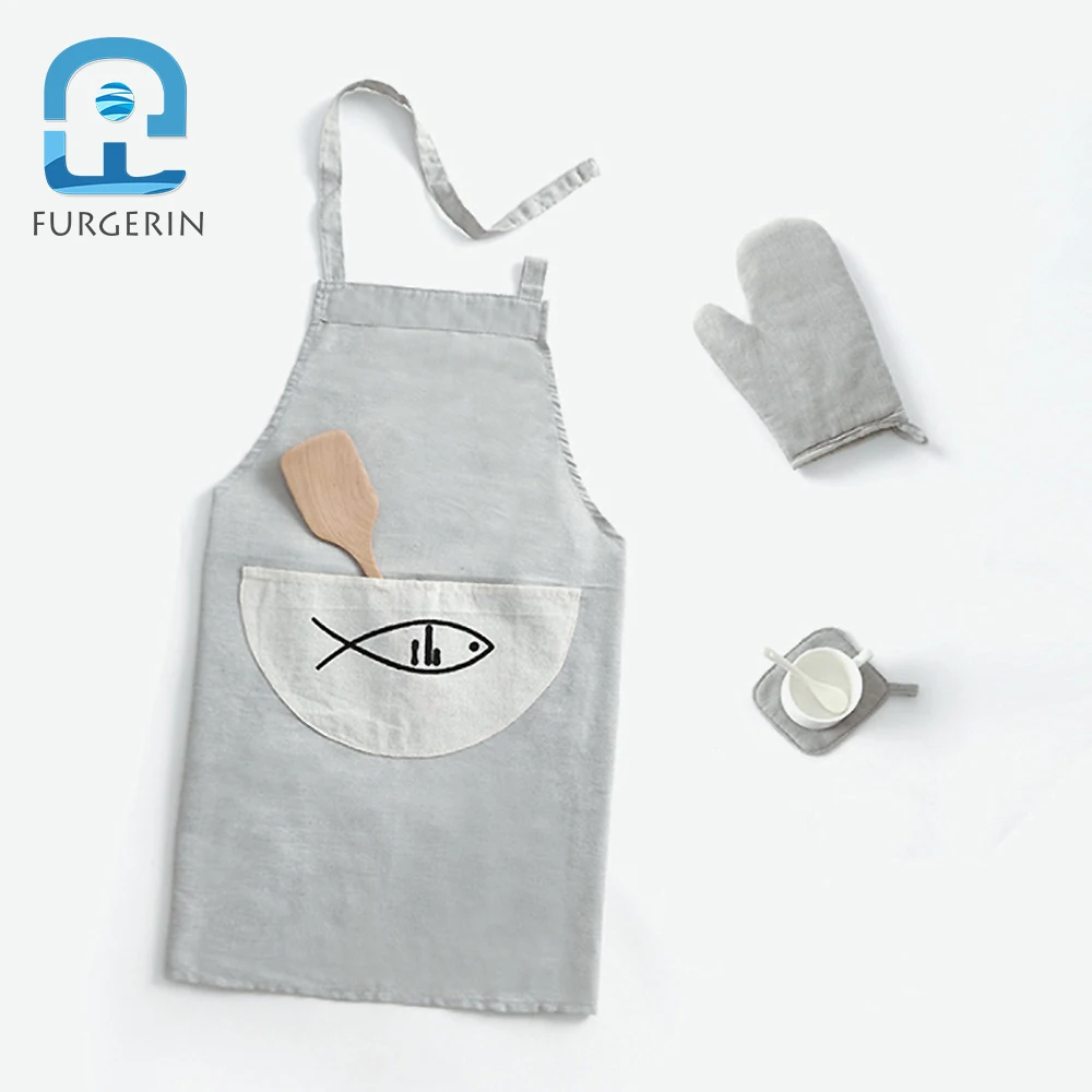 FURGERIN Six-piece Set Kitchen Apron Oversleeves Linen Aprons for Woman Baking Gloves Oven Mitts with Scarf kitchen accessories