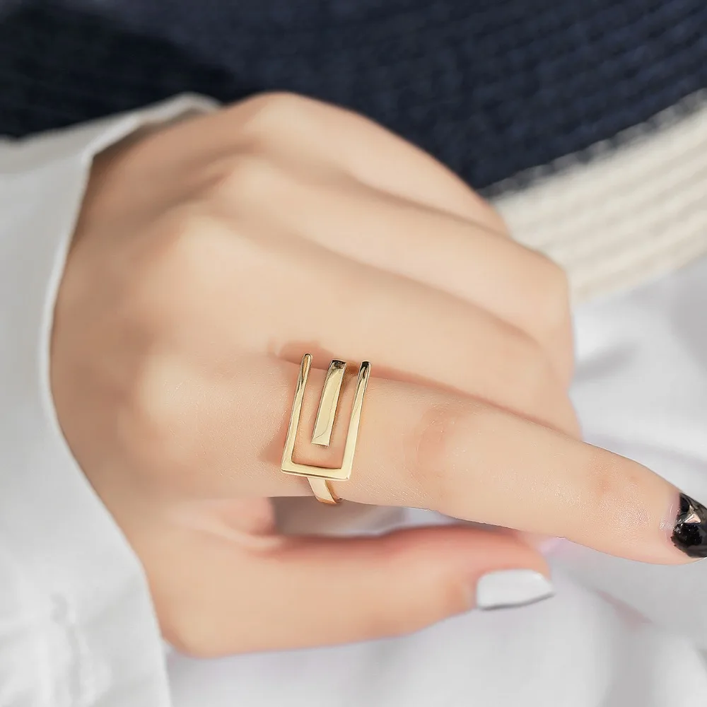 SHANICE индивидуальное 925 пробы Серебряное геометрическое Открытое кольцо золотого цвета женское кольцо на палец хорошее модное ювелирное изделие для женщин