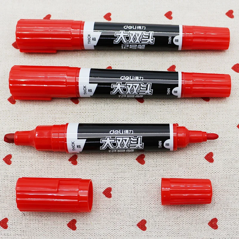Двухсторонняя Перманентная масляная ручка-маркер 1,5 мм и 6,0 мм с наклонной головкой, синий, черный, красный, важные вещи, маркировка, Примечание Deli S555