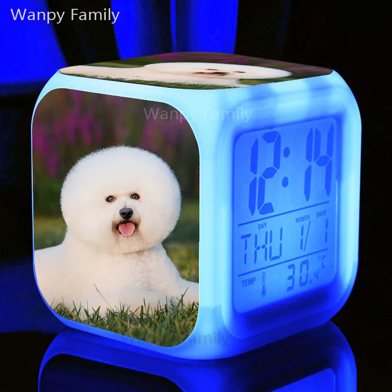 Цифровой будильник с милой собачкой, светодиодный дисплей с большим экраном, будильник с датой времени для детской комнаты, Многофункциональные цифровые электронные часы для изменения цвета, будильник - Цвет: Розовый