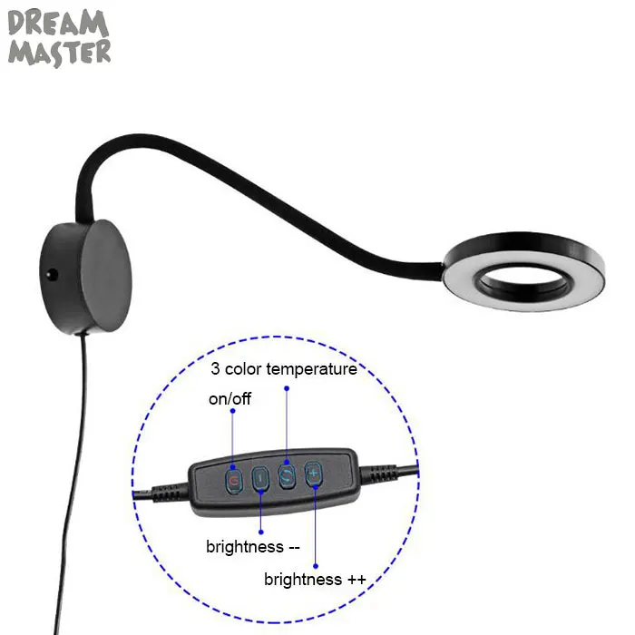 Новинка, 5 Вт, светодиодный настенный светильник с регулируемой яркостью, черный, белый, DC5V, USB, затемняющий светодиодный настенный светильник для прикроватного чтения, лампа для спальни