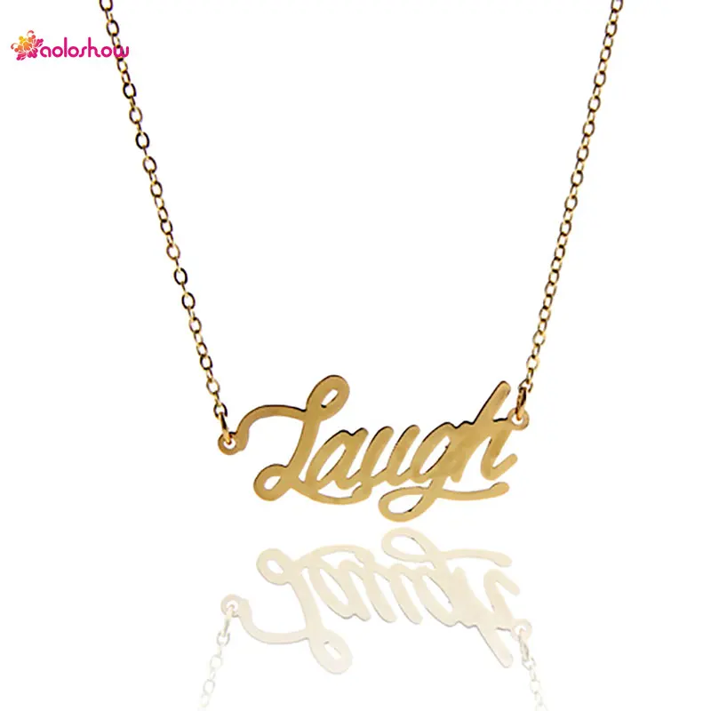 AOLOSHOW Letters Name Necklace for Women Alphabet &quot Laugh Statement Gold Color Stainless Steel Charm Pendant Nl-2440 | Украшения и