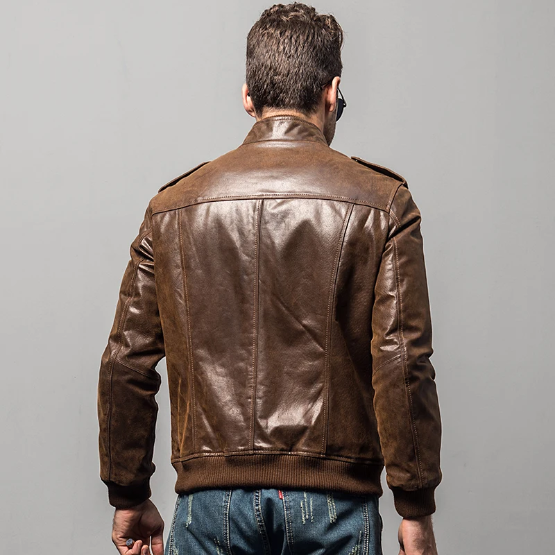 Men Leather Jacket Pigskin Motorcycle Real Leather Winter Warm Coat