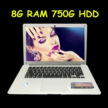 14 inch windows7 8 1 laptop In tel Pentium 8G ram 750G HDD 2 0GHZ Quad