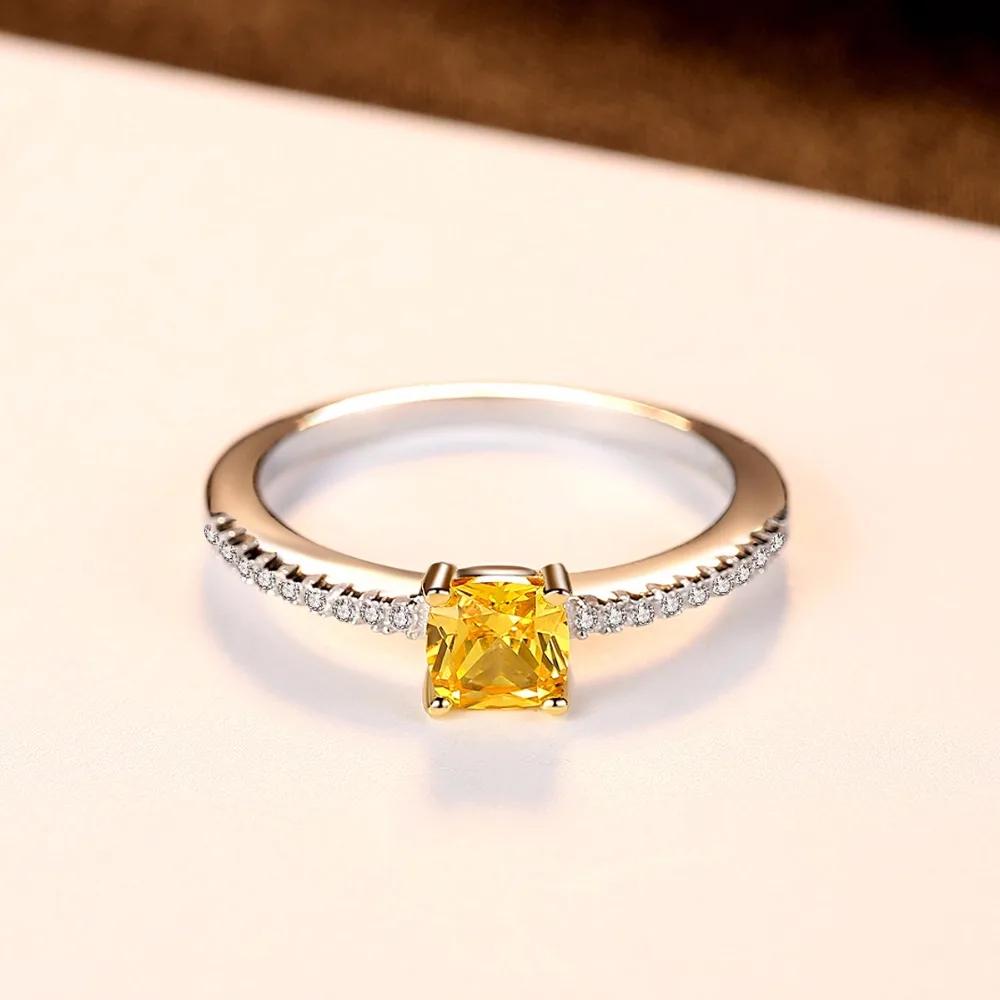 S925 Серебряное кольцо с натуральным желтым кристаллом AAA циркониевое женское