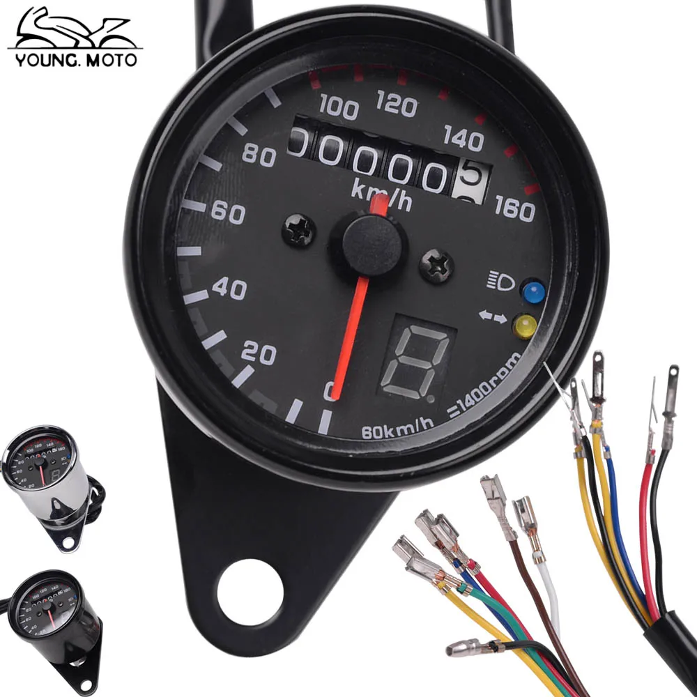 Motorcycle Dual Speedometer Odometer Readable Speed Meter Gauge Black