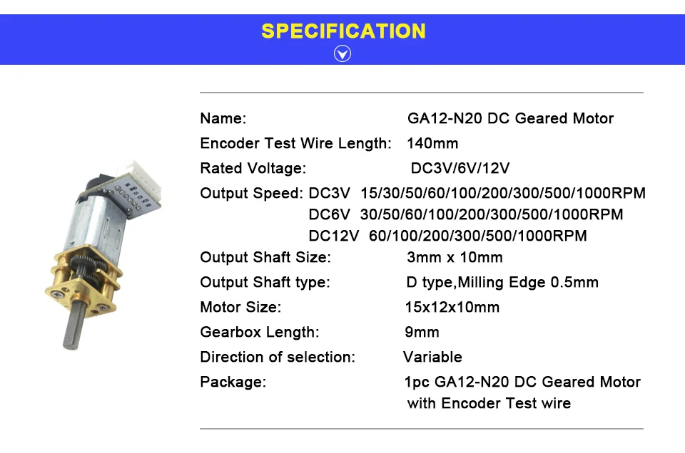 LUPULLEY небольшой Скорость двигатель постоянного тока GA12 N20 с датчиком Тесты код лоток 3/6/12 V, 15/30/50/200/300/500/1000 об/мин для модель самолета