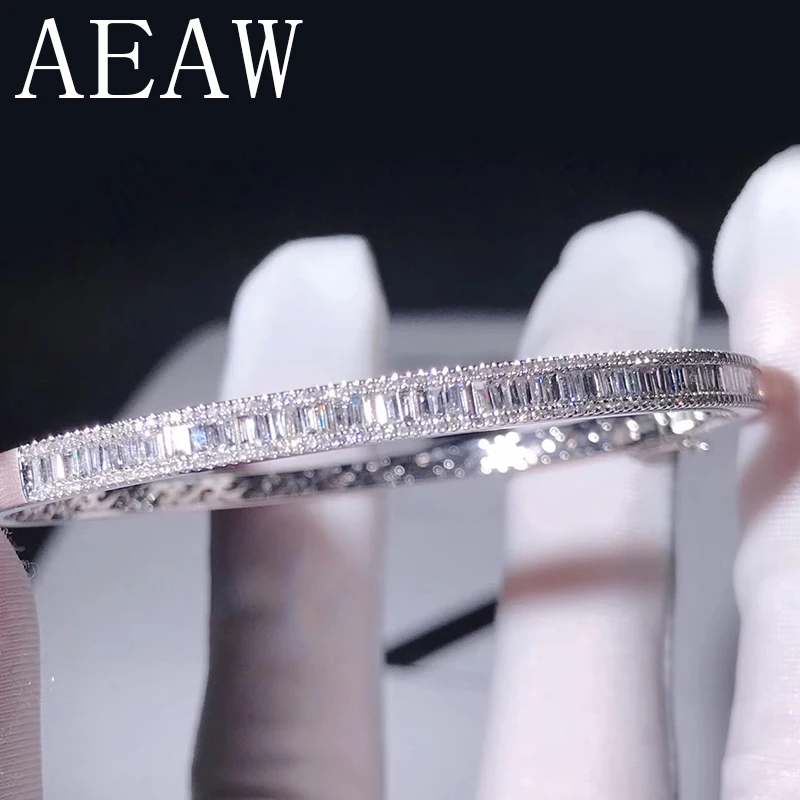 

AEAW Lab Grown Diamond Moissanites Engagement Bangle Solid 10K White Gold Bracelets For Women Wedding Fine Jewelry