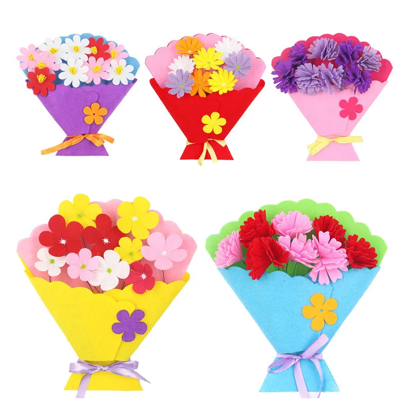 

1PC Nonwoven Fabric Holds A Bouquet Of Flowers Children Day Gift DIY Making Package Early Education Felt Package Home Decoration
