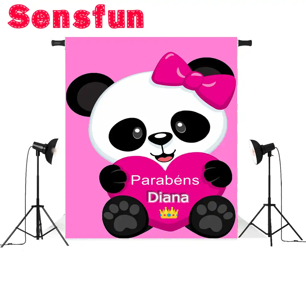 10x10ft Cartoon Cute Panda Red Love Hearts Pattern Illustration Vinyl Photography Background Babys 1st Birthday Party Banner Backdrop Baby Shower Kids Room Wallpaper Studio Props