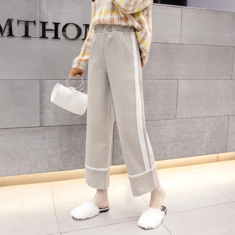 

Elegant Woolen Pants Women Autumn Winter High Waist Thicken Warm Trousers Slim Straight Wool Pants Pantalon Mujer Sweatpants
