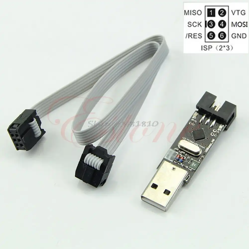 Connectors USB ISP 5V USBasp AVR Programmer ATMEGA8 ATMEGA128+6PIN Wire Support for Win7 Z09 Cable Length: 56mm 