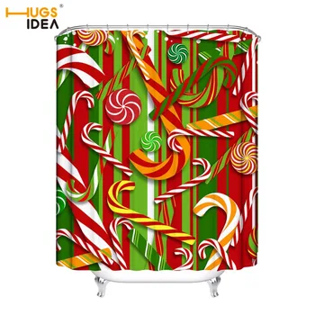 

HUGSIDEA 180*168cm Christmas Shower Curtains Bathroom Xmas Lollipop Tree Snowflakes Gingerbread Shower Curtains New Year Gift