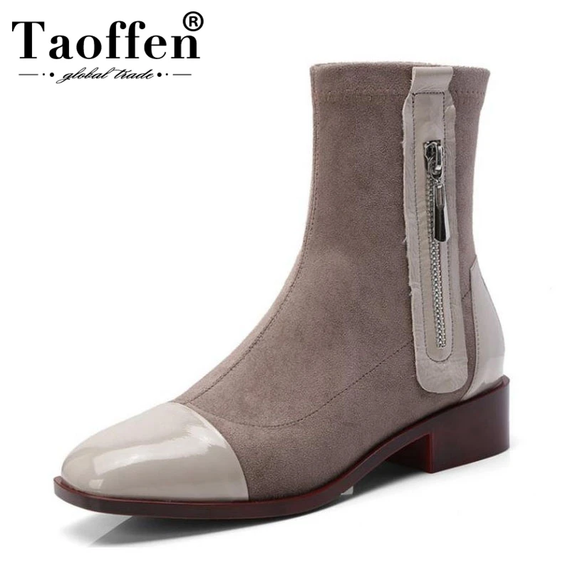TAOFFEN/Женская обувь из натуральной кожи женские ботинки до середины икры на