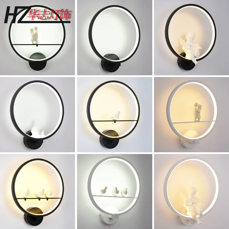 

LED wall lamp, Nordic post-modern art 3 color change light aisle stairs mirror front wall lamp, angel wall lamp