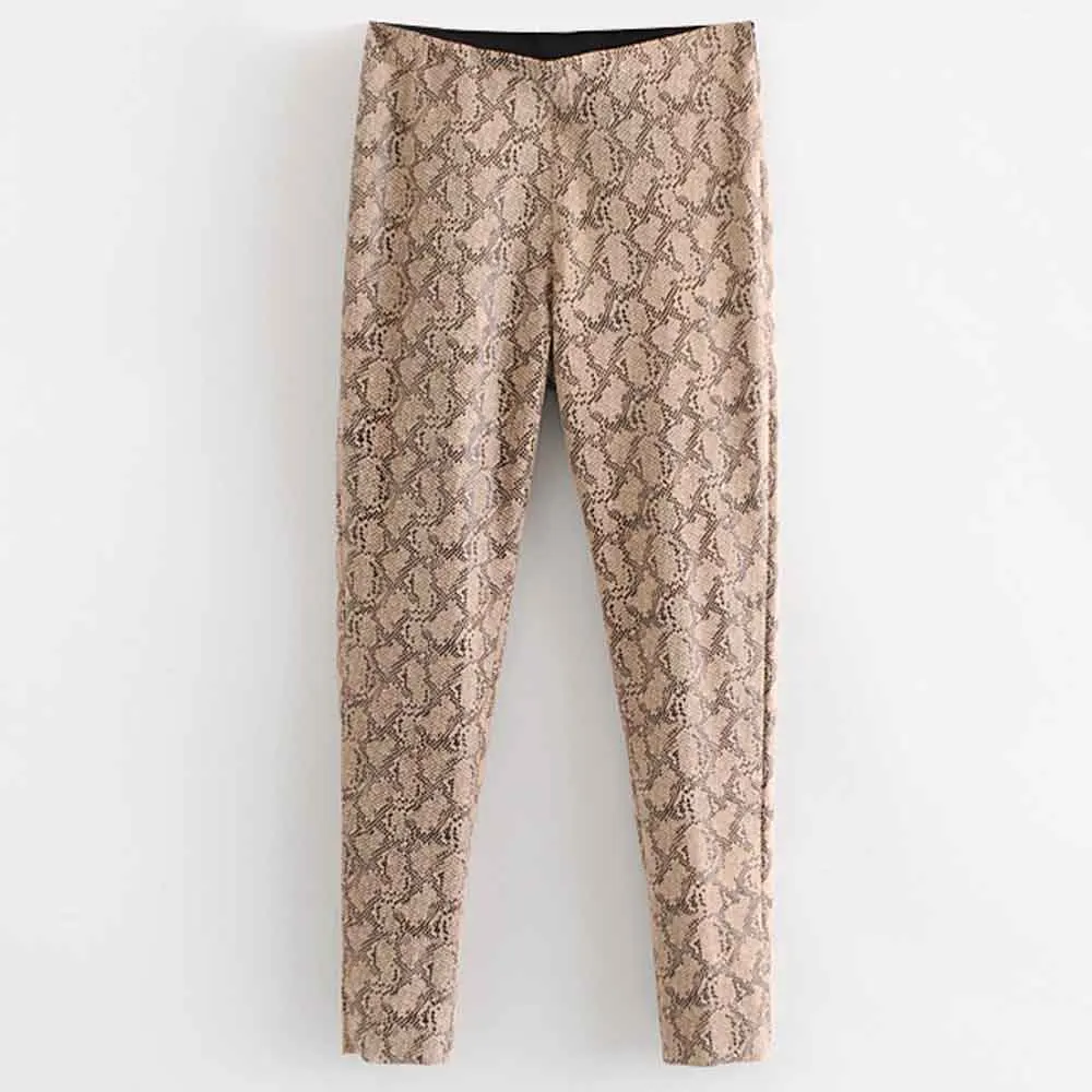 

ANSFX Vintage Animal Snake Print Faux Suede Pencil Pants Women Tribal African Hippie Pants Leggings Bottom Cozy Long Trousers