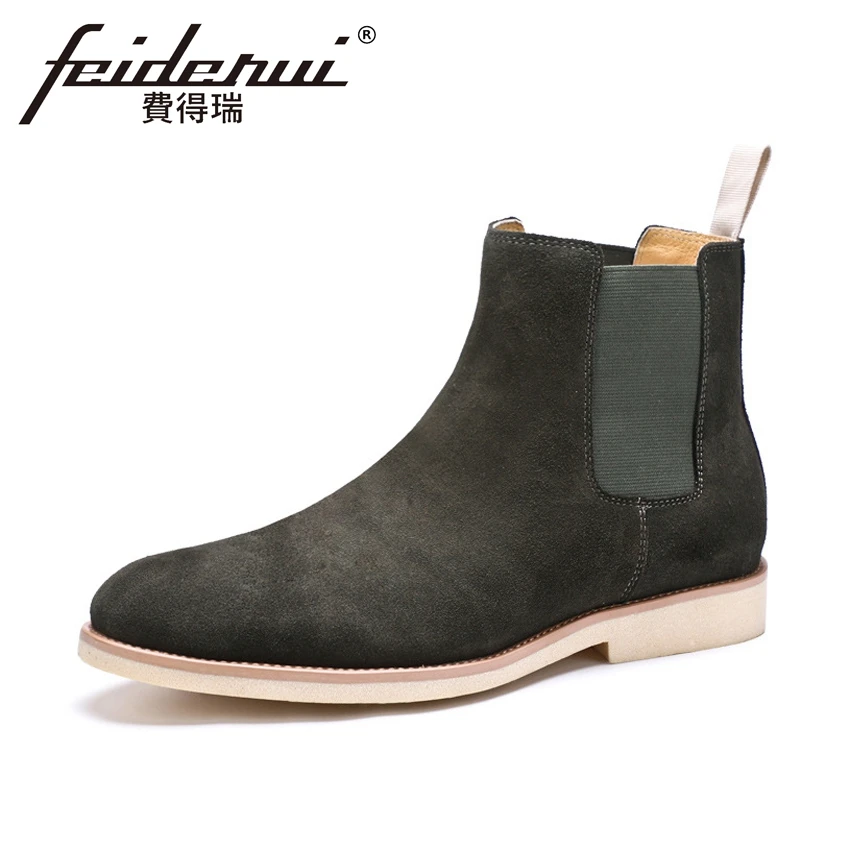

Plus Size New Arrival Genuine Leather Men's Chelsea Ankle Boots Round Toe Cow Suede Cowboy Riding Man Casual Shoes ASD76