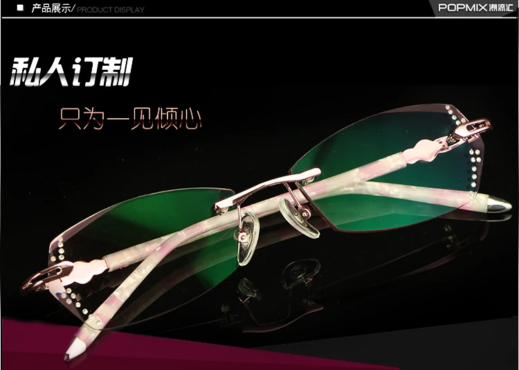 

Titanium Rimless Eyeglasses Frame Women Myopia Glasses 1.61 Index Diamond Cutting Color Lens Lady Elegance Optical High Quality