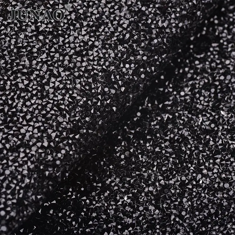 JUNAO 24*40 см прозрачная AB сетчатая ткань со стразами Смола украшения из кристаллов лента аппликация из страз для украшения одежды украшения - Цвет: All Black