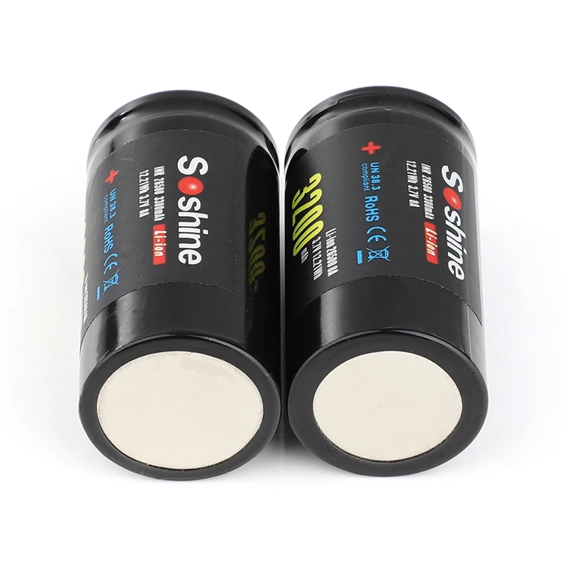 2 unids/par Soshine 3,7 V 3200 mAh 26500 Bateria recargable Li-Ion baterlias celda con funda de soporte de Bateria